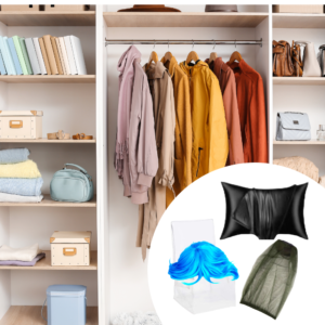 "Collapsible Square Hair Storage Bag in folded position, showing compact design for easy storage."
